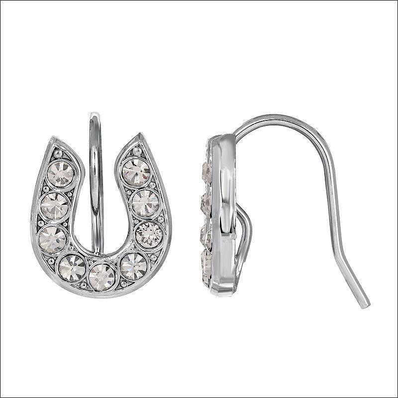 1928 Silver Tone Crystal Horseshoe Earrings, Womens, Clear Product Image