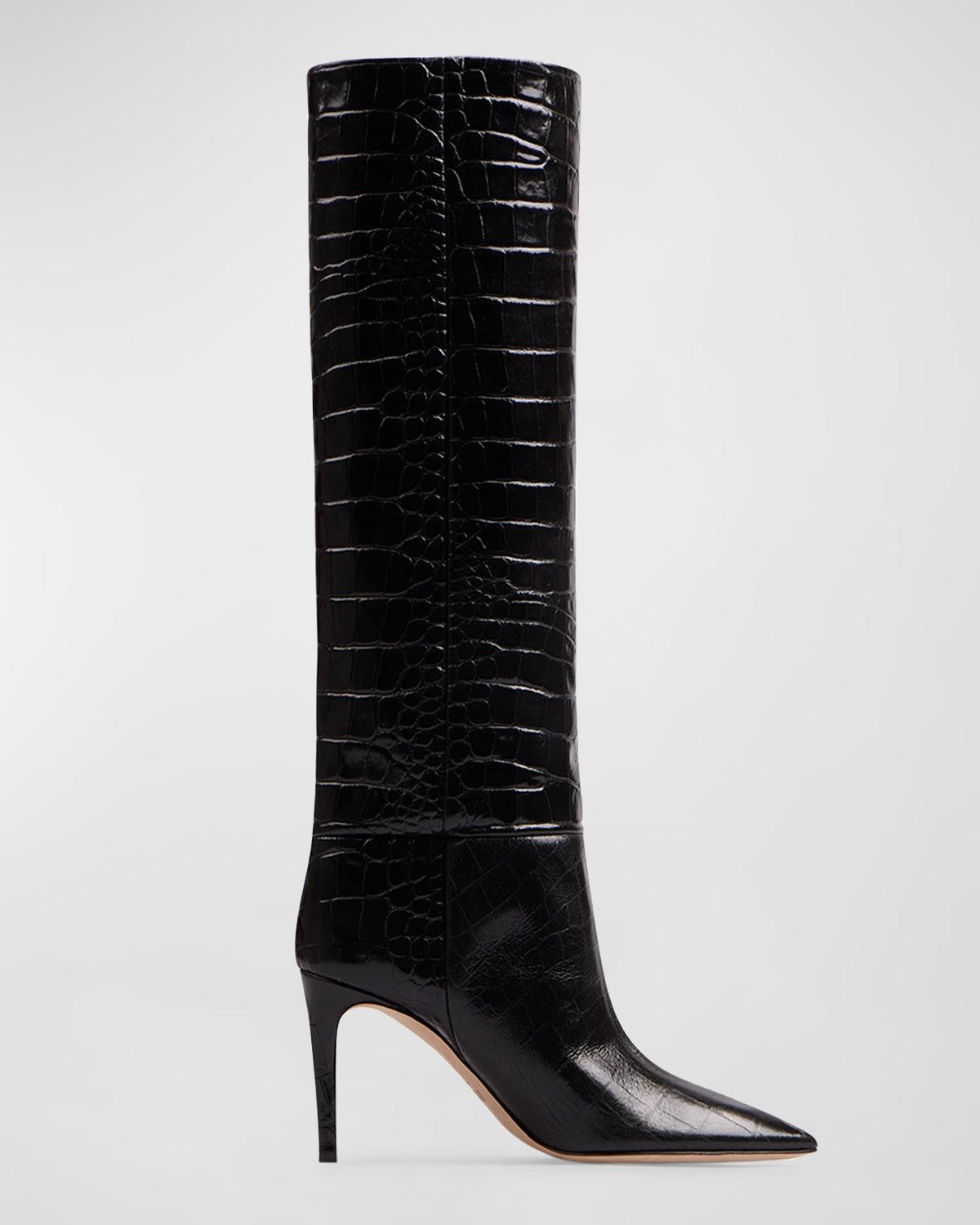 85mm Mock-Croc Stiletto Knee Boots Product Image