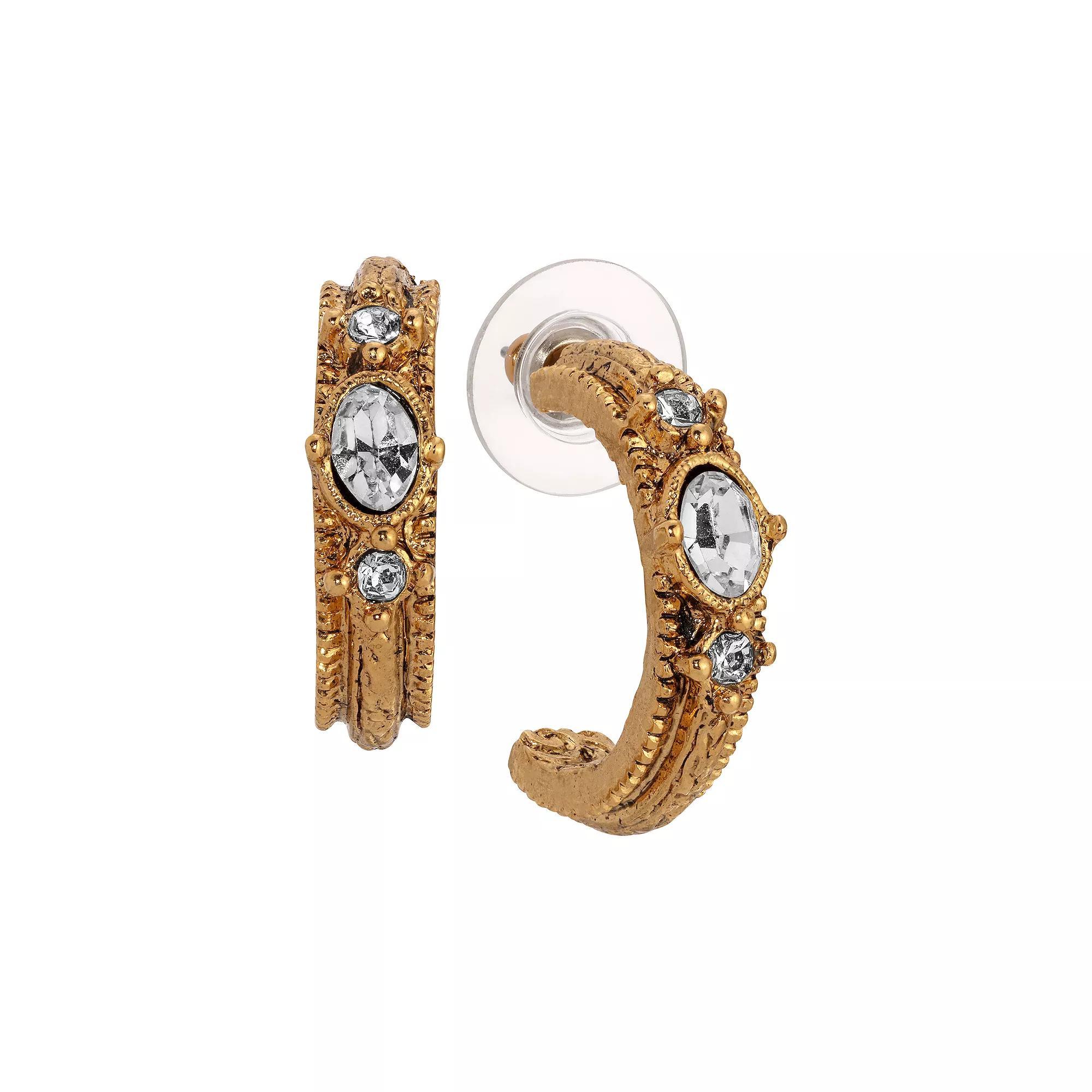 1928 Gold Tone Oval Crystal Hoop Earrings, Womens, Pink Product Image