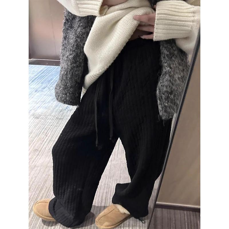 High Rise Quilted Plain Knit Wide Leg Pants Product Image