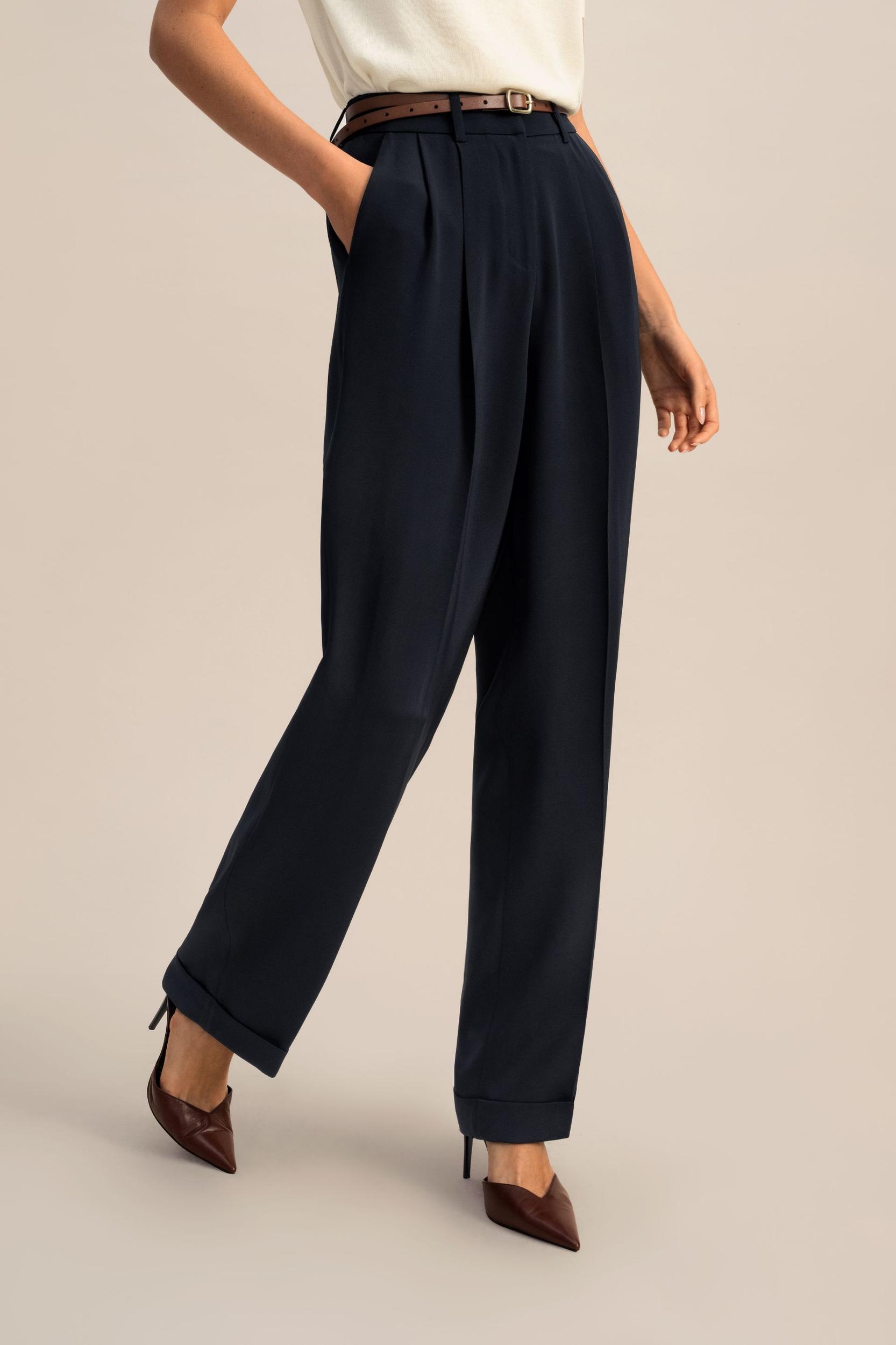 Timeless Pleated Wide-Leg Dense Silk Trousers Product Image