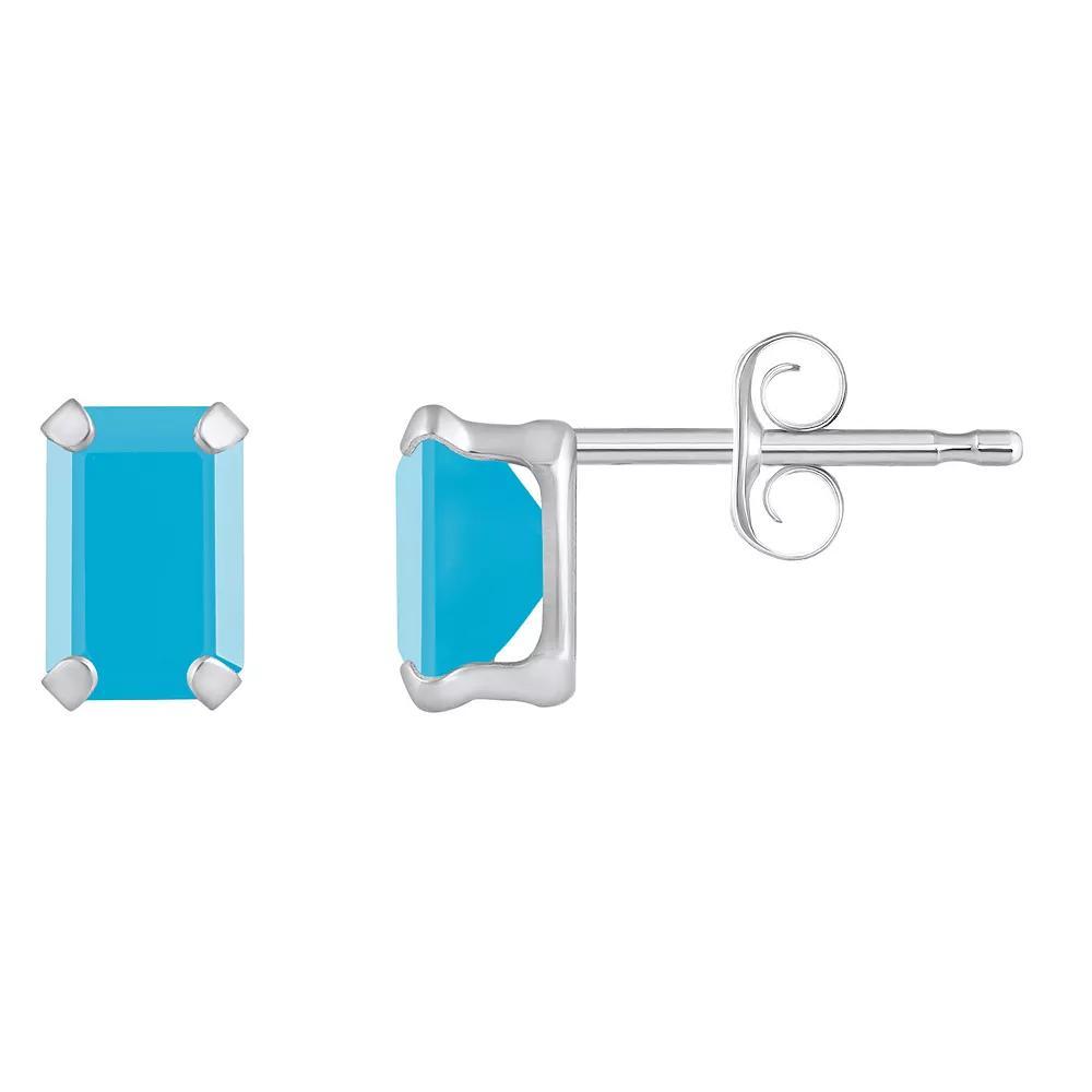 Celebration Gems 10k Gold Emerald Cut Stabilized Turquoise Stud Earrings, Women's, White Product Image