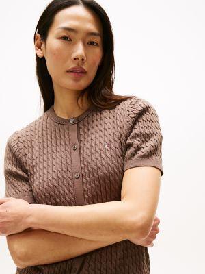 Short-Sleeve Cable Knit Cardigan Product Image