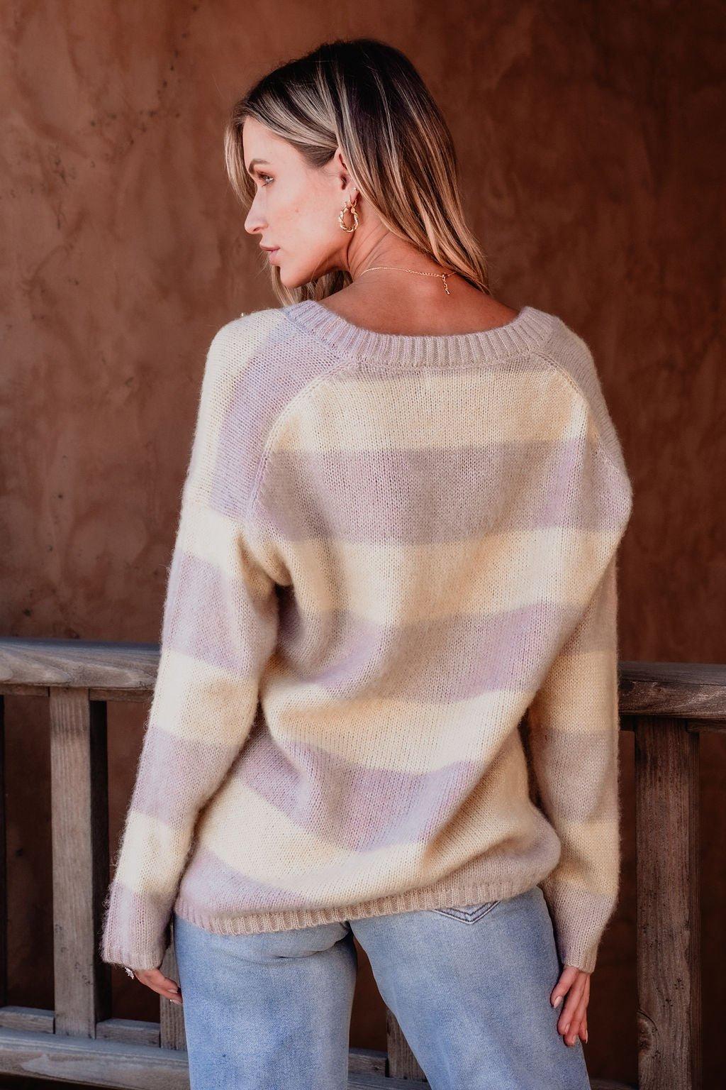 Lavender Striped V Neck Sweater - FINAL SALE Product Image