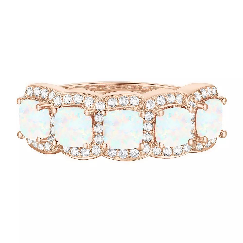 14k Rose Gold Over Silver Lab-Created Opal & White Sapphire Ring, Women's, Size: 7 Product Image