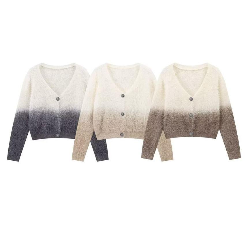 V-Neck Gradient Fluffy Cardigan Product Image