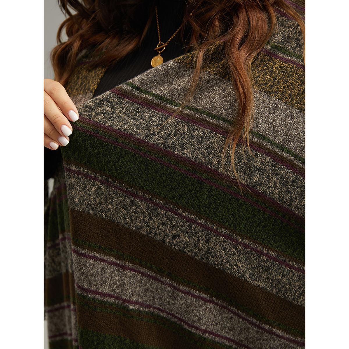 Plus Size Contrast Striped Fringe Trim Drape Cardigan Multicolor Women Casual Loose Sleeveless Everyday Cardigans BloomChic 26/4X Product Image