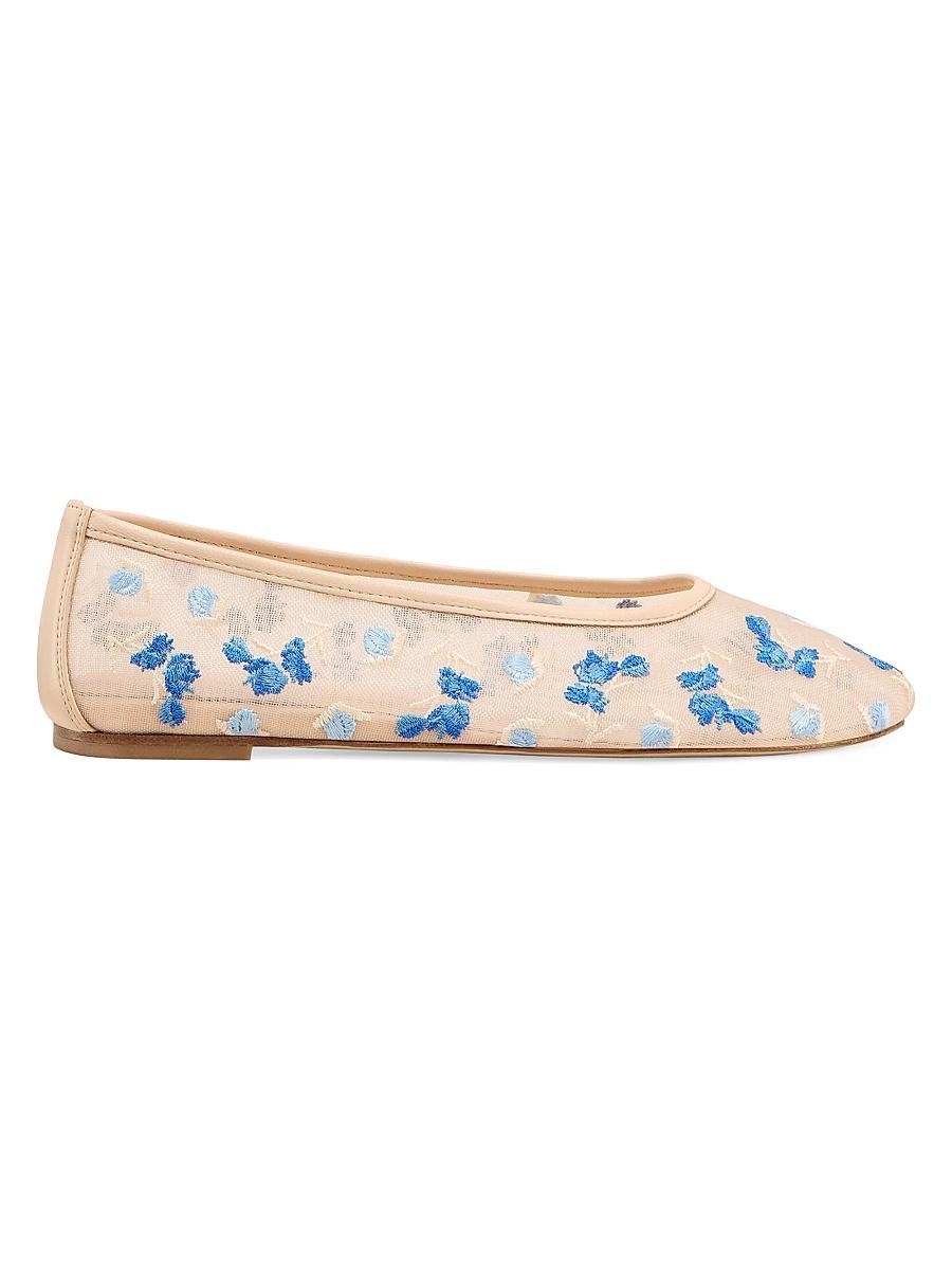 Womens Bareitall Floral Embroidered Mesh Ballet Flats Product Image