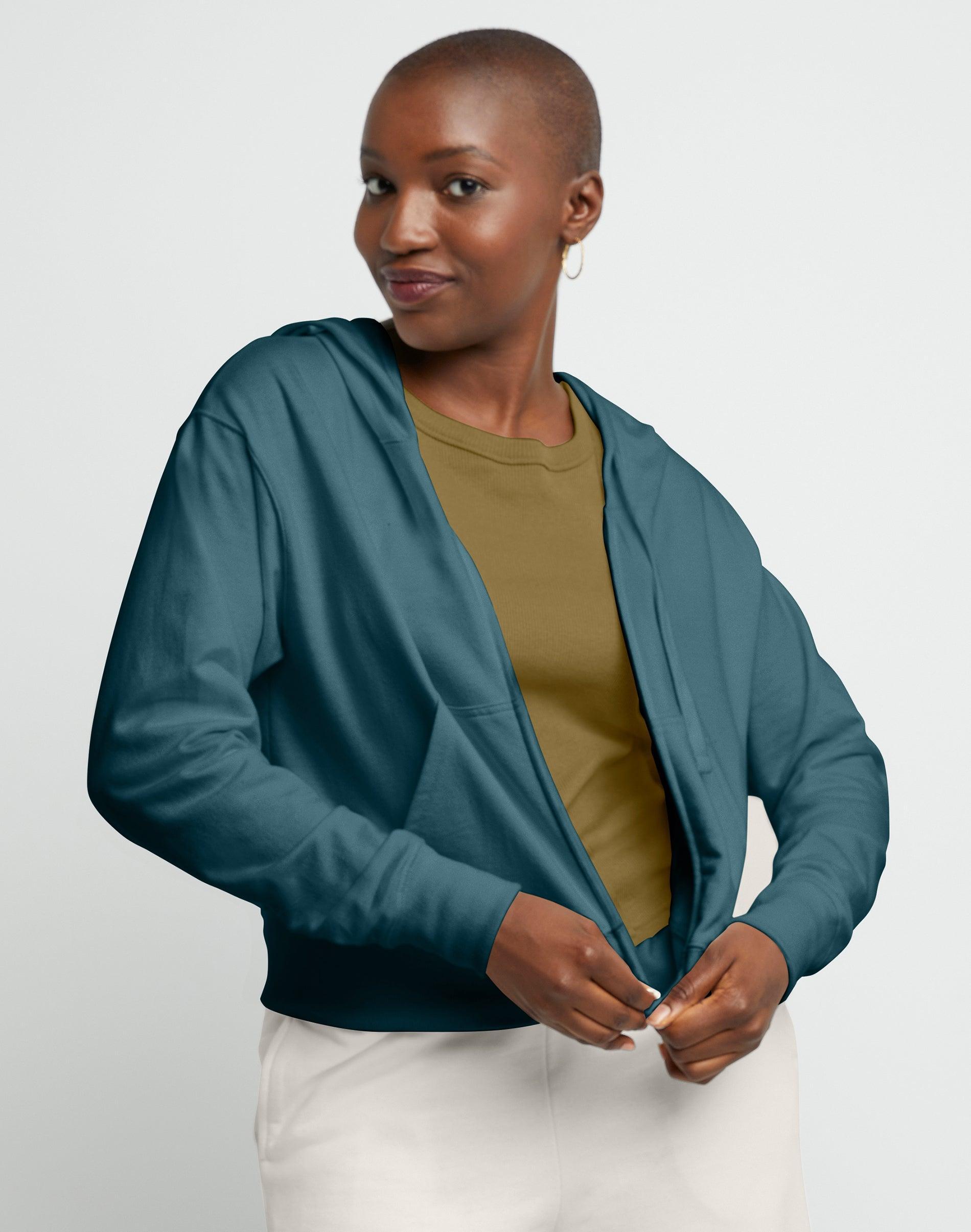 Women's Hanes® Originals Full-Zip French Terry Hoodie, Size: Medium, Black 50r Pe Grey Product Image