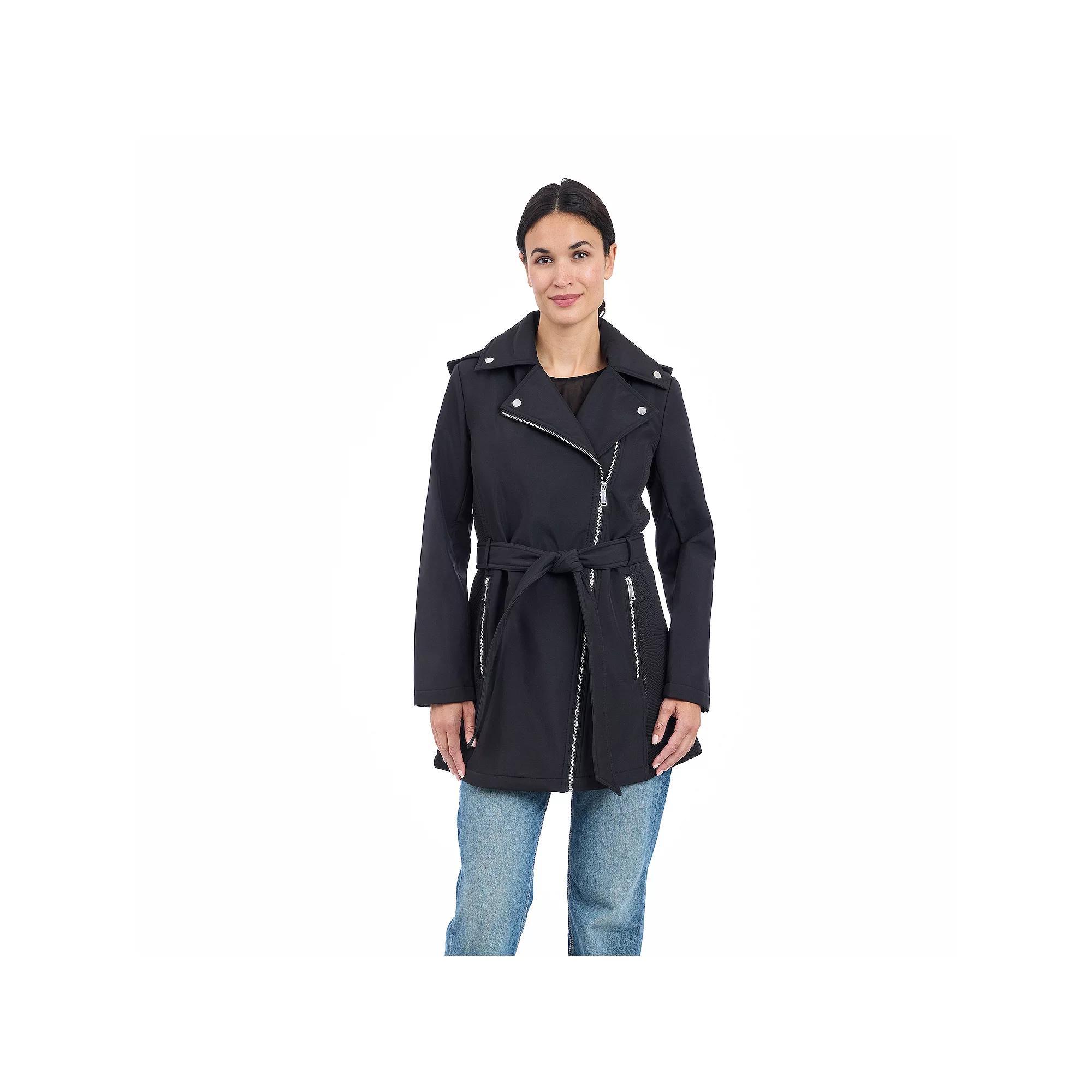 Women's BCBGeneration Asymmetrical Belted Softshell Rain Coat, Size: Medium, Green Product Image