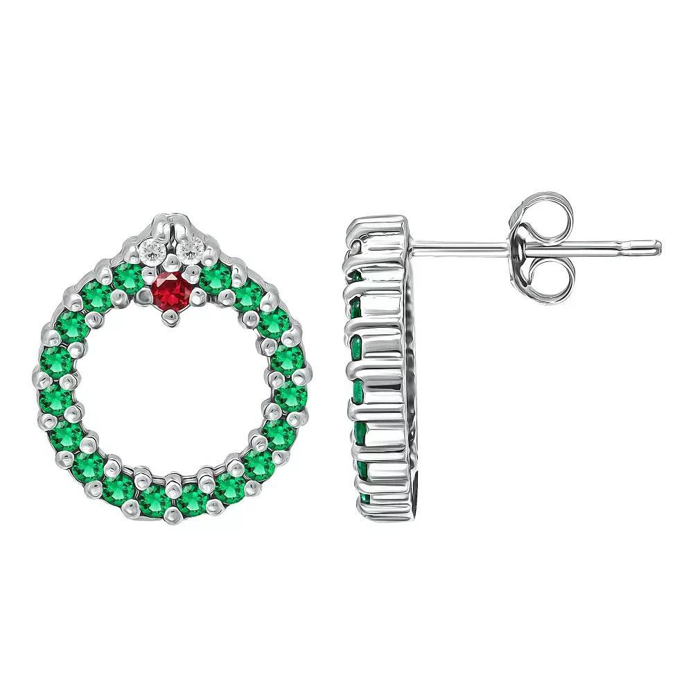 Aleure Precioso Cubic Zirconia Wreath Stud Earrings, Women's, Silver Tone Green Product Image