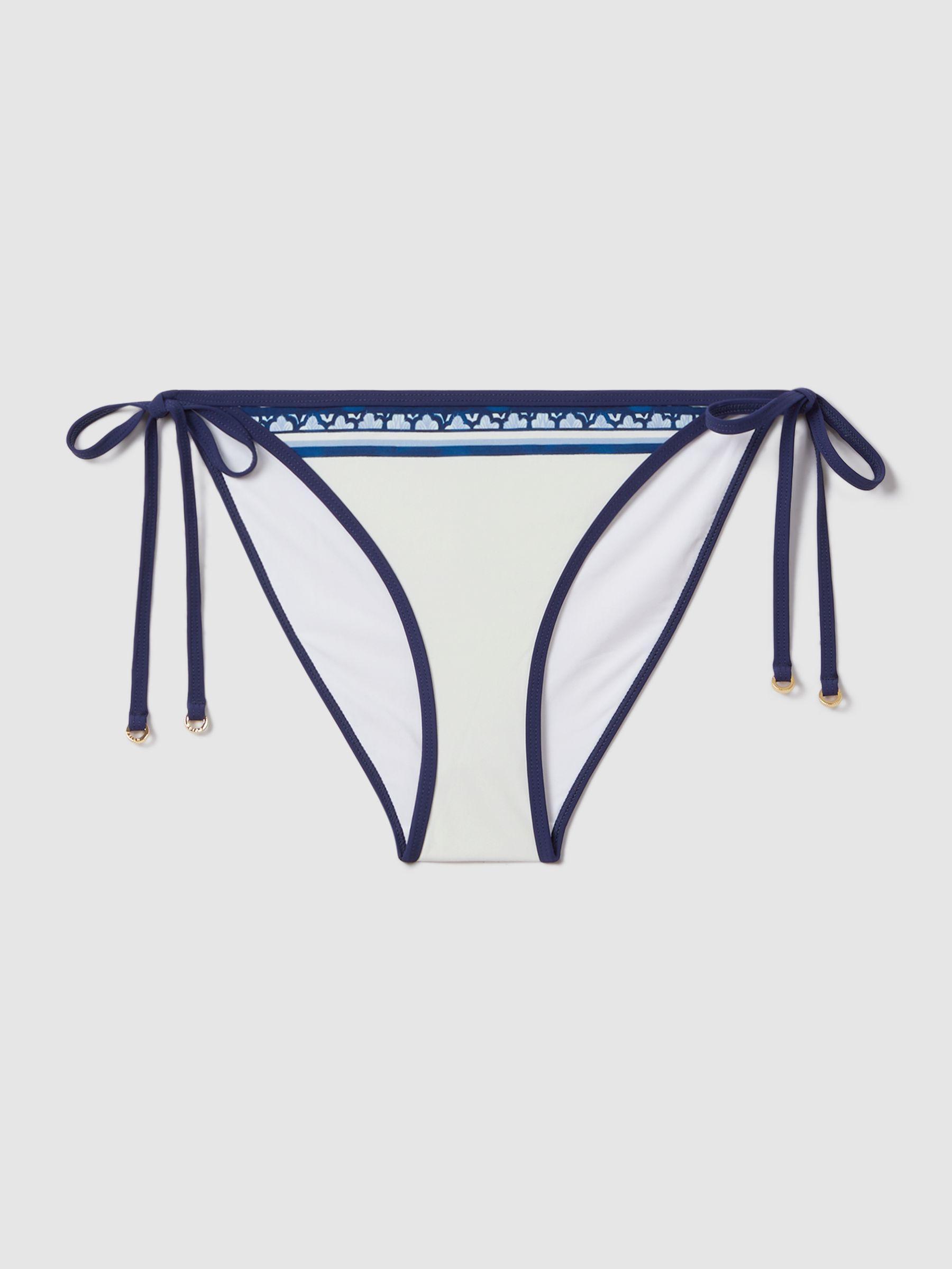 Contrast Trim Bikini Bottoms in Blue Print Product Image