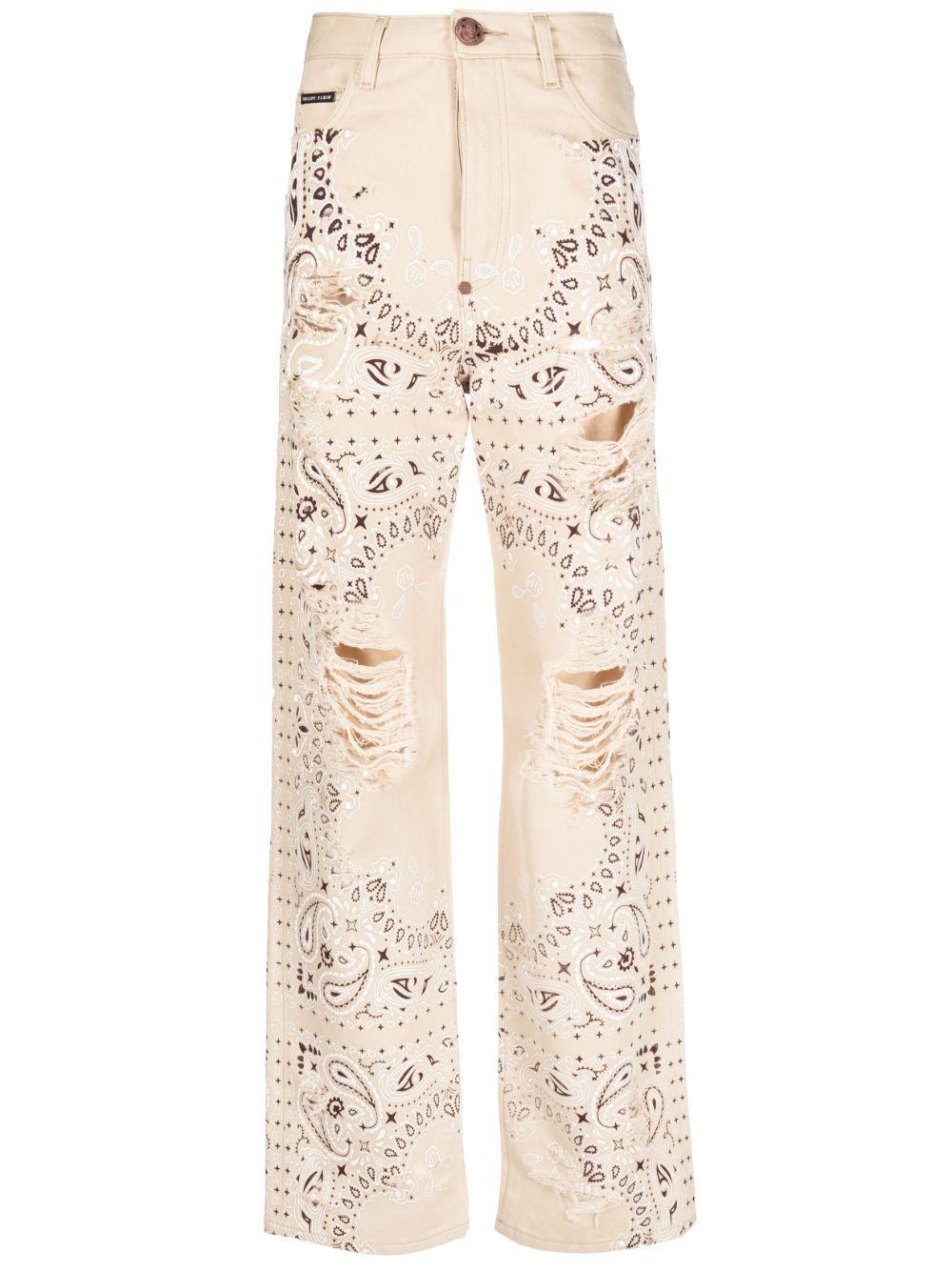 paisley-print cotton jeans Product Image