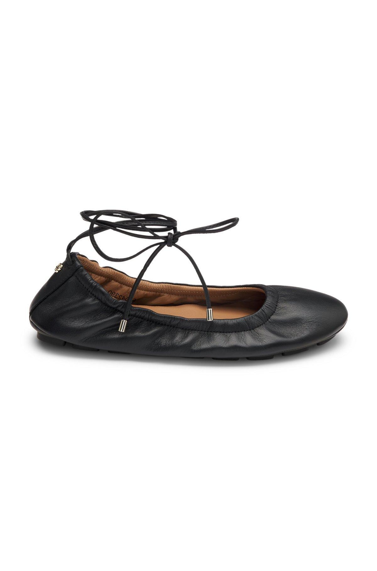 BOSS - Nappa-leather ballerina pumps with Double B monogram - Black Product Image