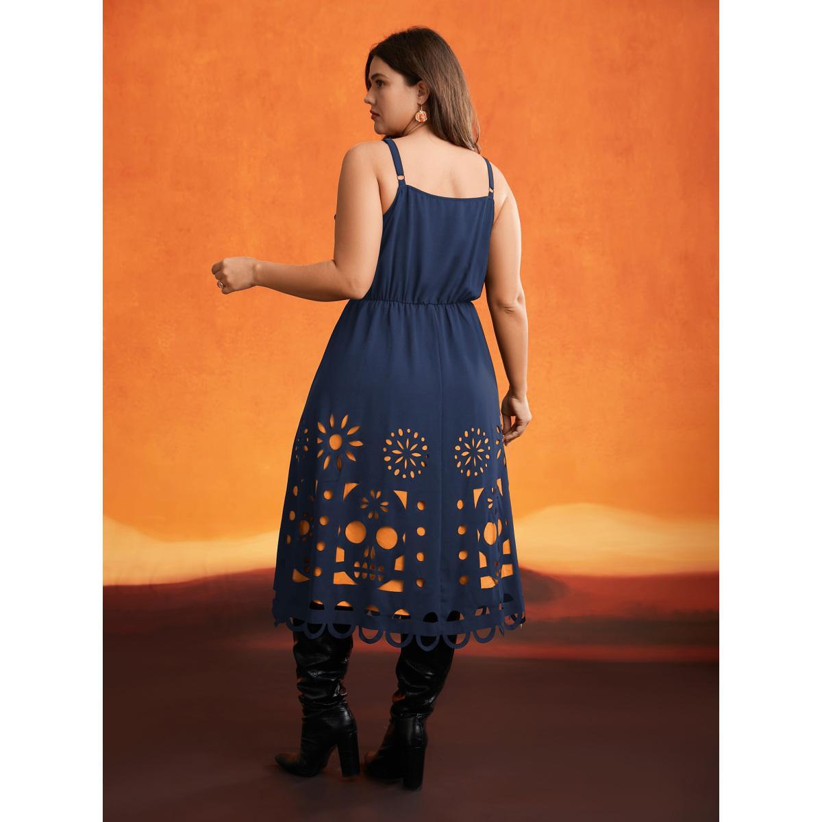 Plus Size Skull Burnout Cami Midi Dress DarkBlue Women Cocktail Contrast Party Curvy Bloomchic 18-20/2X Product Image