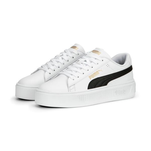 PUMA Smash Platform v3 Women's Sneakers in White/Black/Gold Product Image
