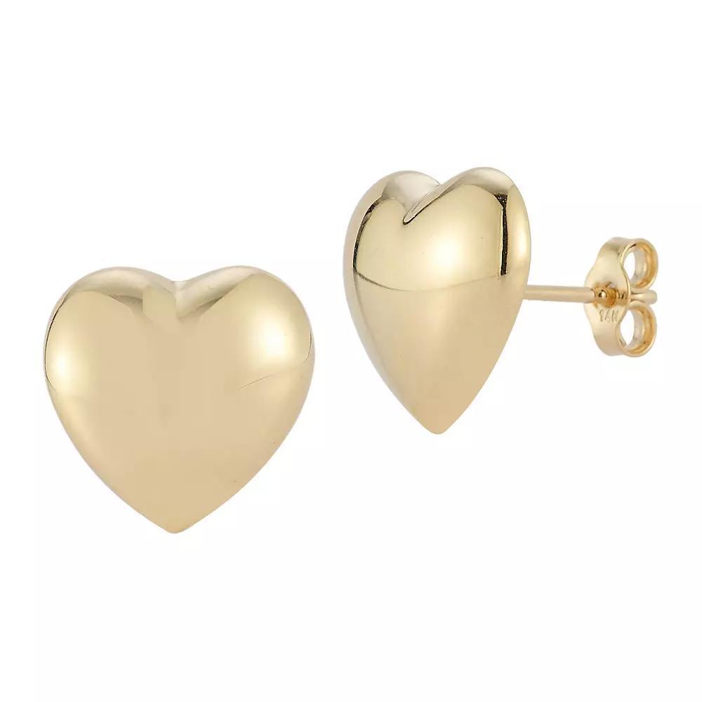 LUMINOR GOLD 14k Gold Hollow Small Heart Stud Earrings, Women's Product Image