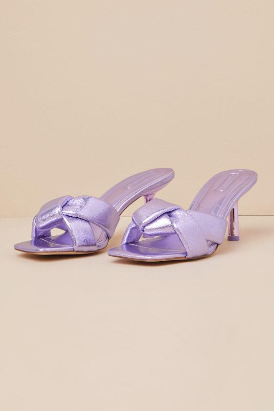 Leenoa Lavender Metallic Knotted High Heel Slide Sandals Product Image