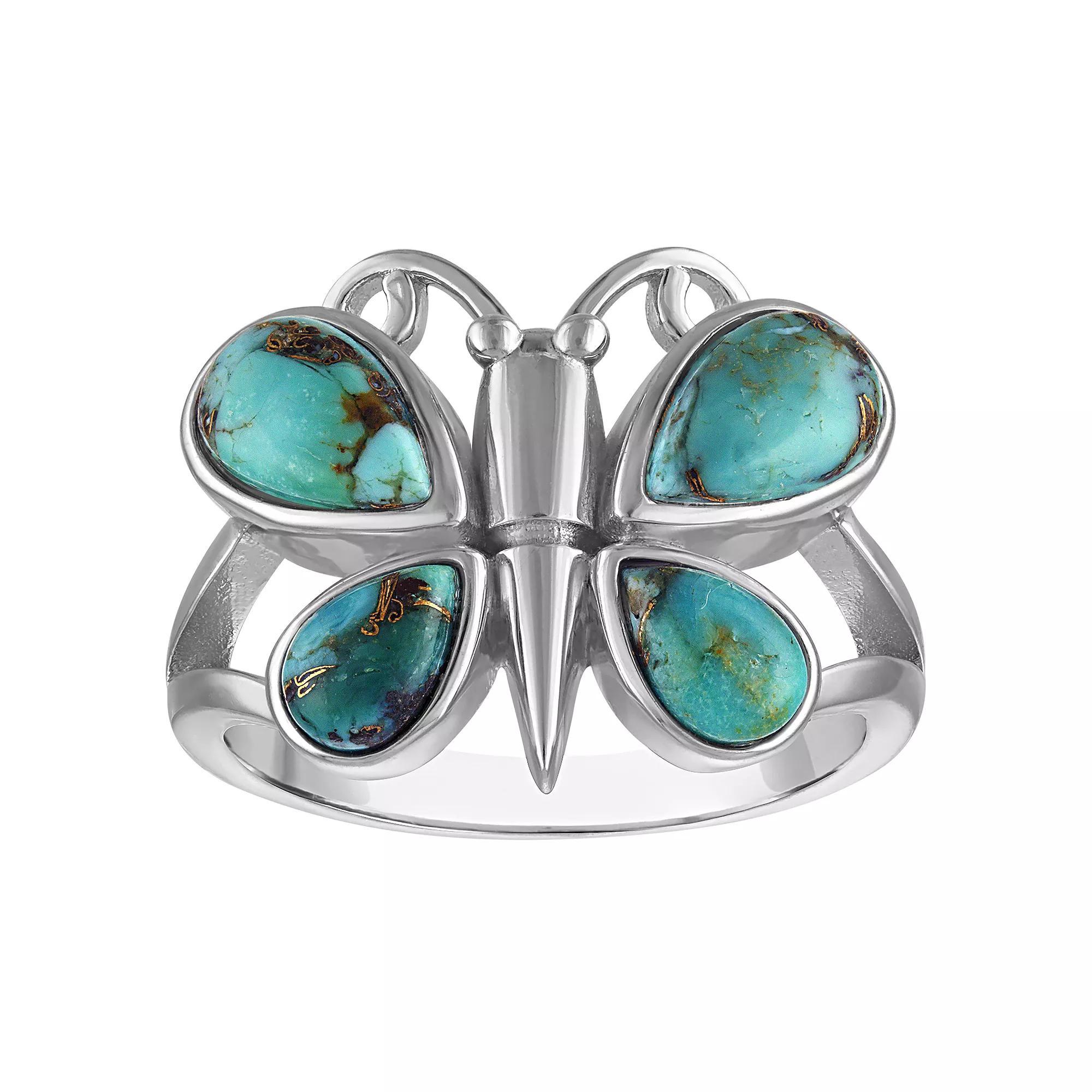 Designs by Gioelli Sterling Silver Blue Copper Turquoise Butterfly Ring, Womens Product Image