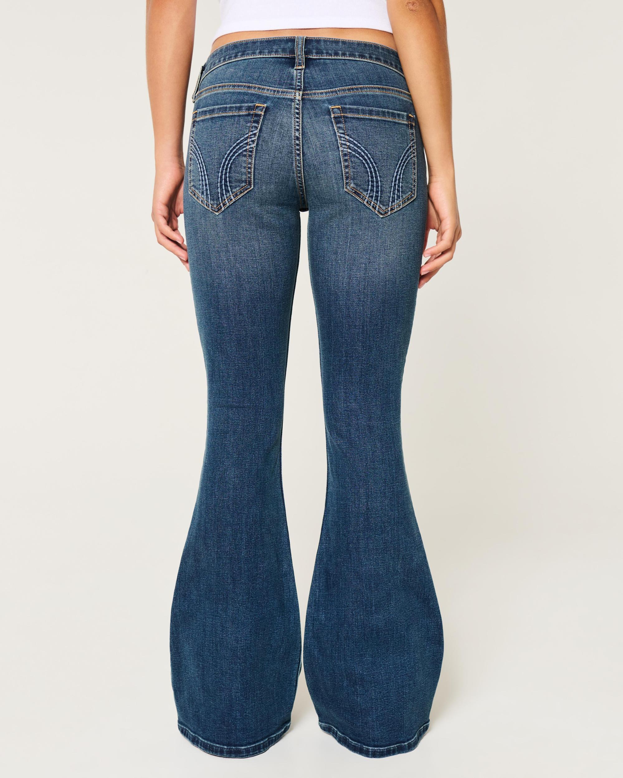 Low-Rise Dark Wash Flare Jeans Product Image