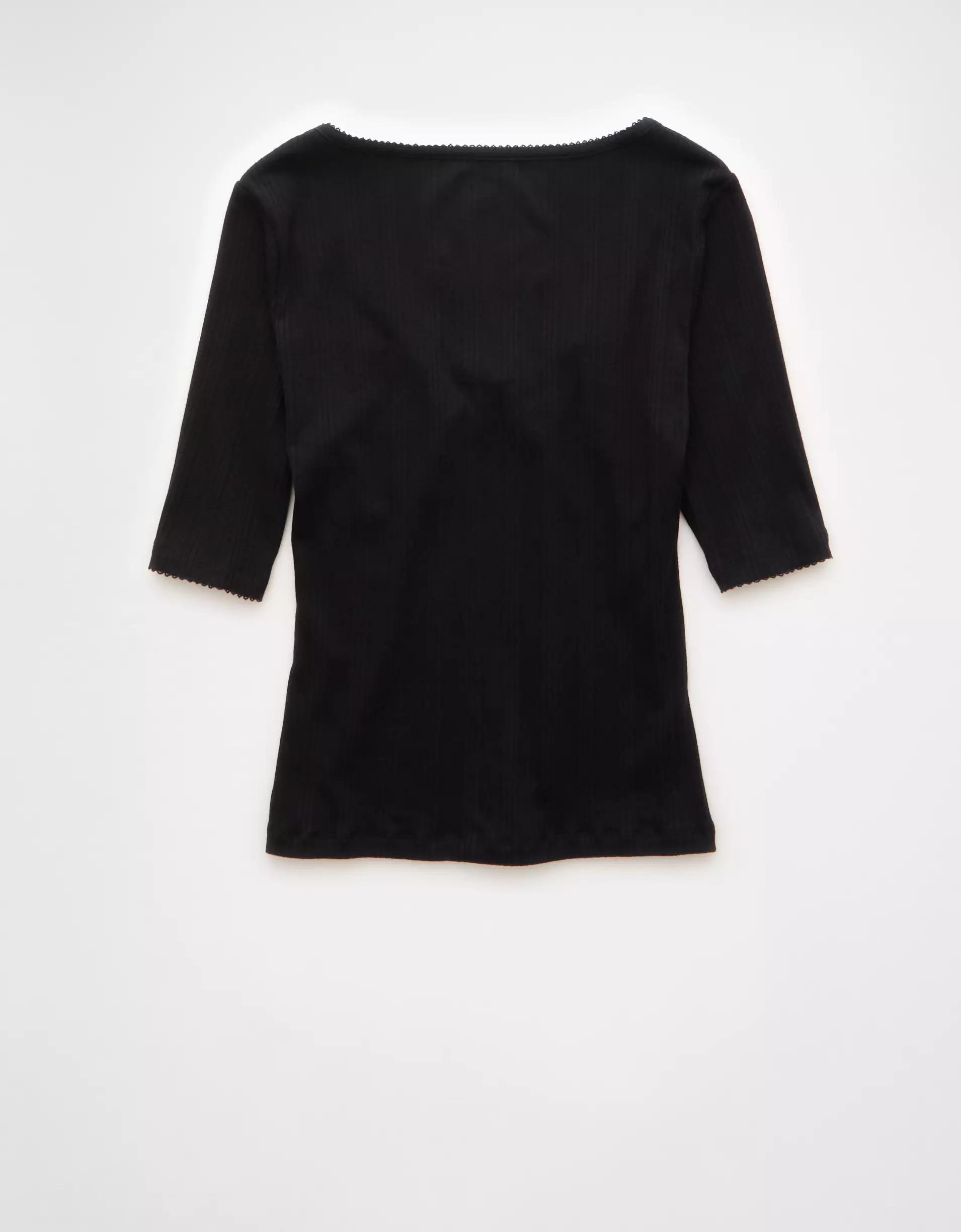 AE Half-Sleeve Scoop Neck Pointelle T-Shirt Product Image