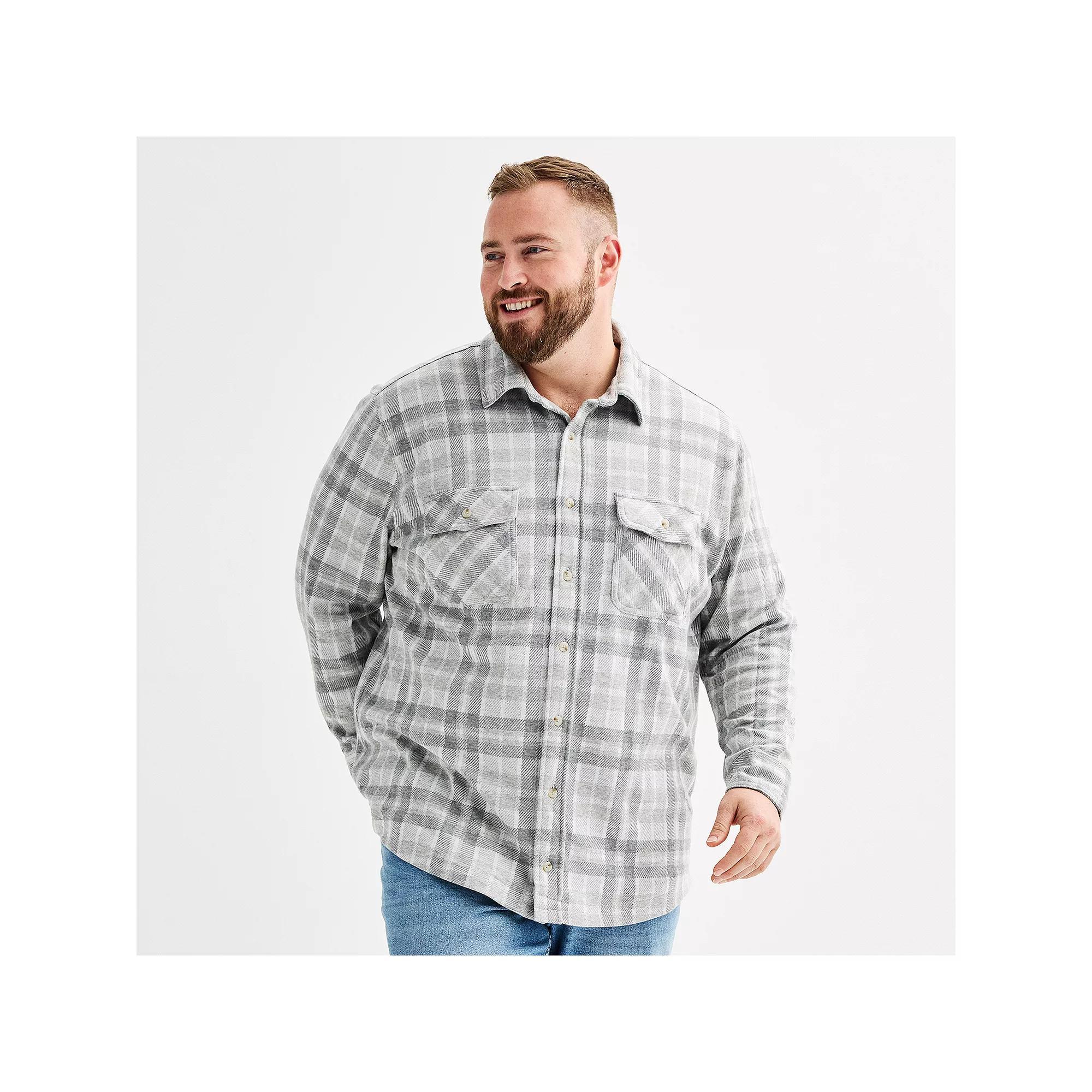 Big & Tall Sonoma Goods For Life® Long Sleeve Knit Button Down Shirt, Men's, Size: Medium Tall, Blue Plaid Product Image