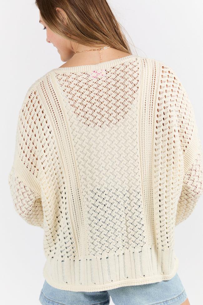 Morning Markets Cream Open Knit V-Neck Sweater Product Image