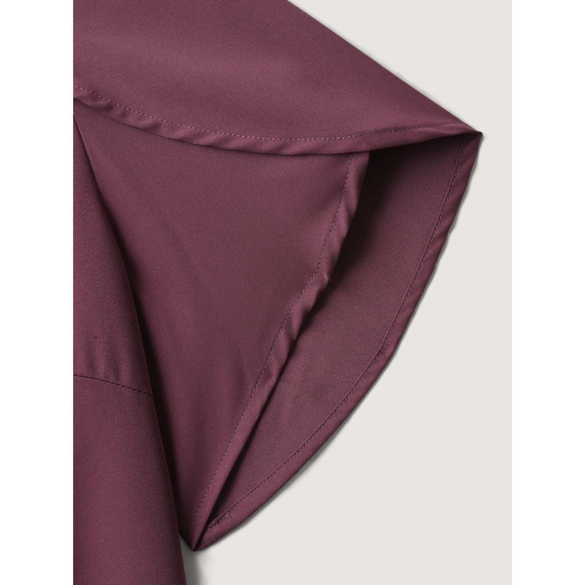 Plus Size Plum Petal Sleeve Shoulder Button Solid Blouse Women Short sleeve Round Neck Work Blouses BloomChic 18-20/2X Product Image