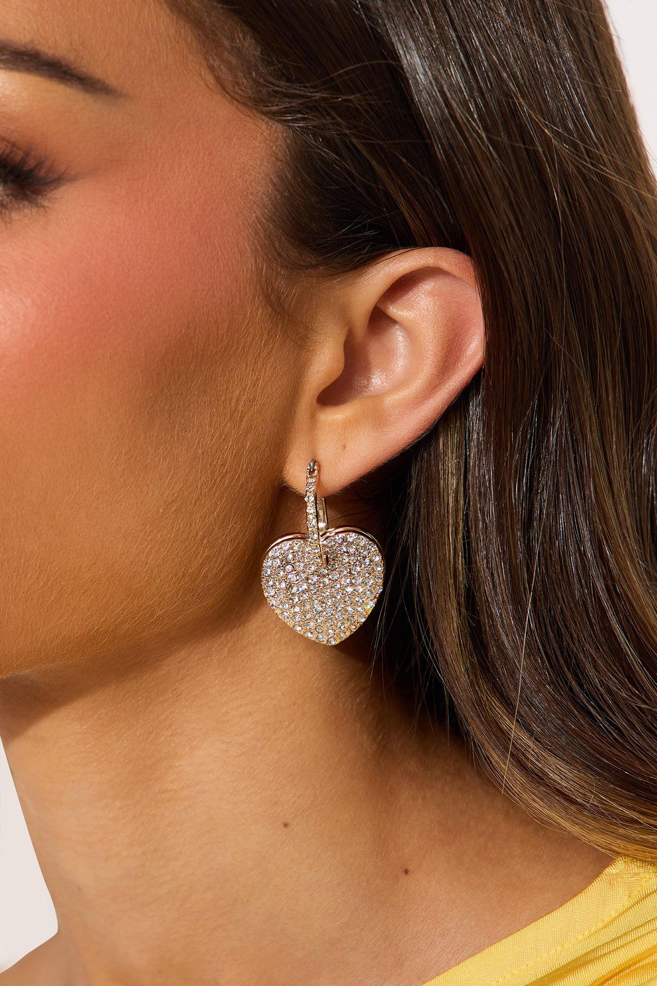 Pair Me Rhinestone Heart Drop Earrings - Gold Female Product Image
