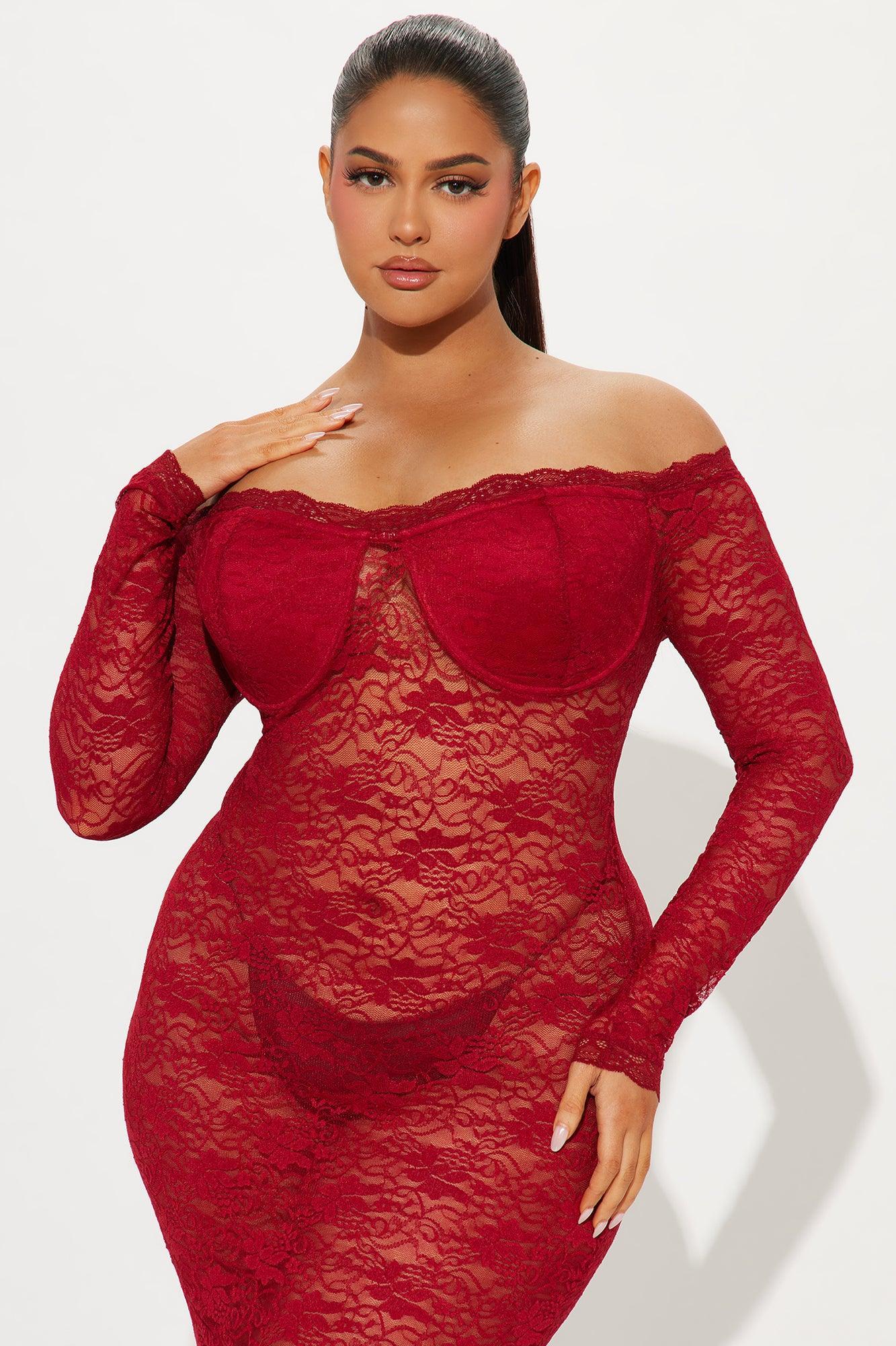 Serena Sheer Lace Maxi Dress - Wine Product Image