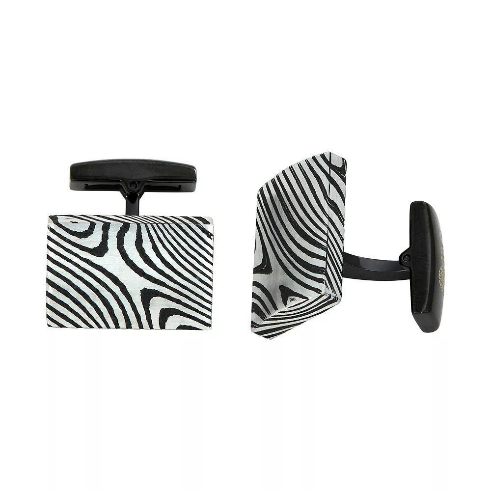 Men's Stainless Steel Damascus Cuff Links, Silver Tone Product Image