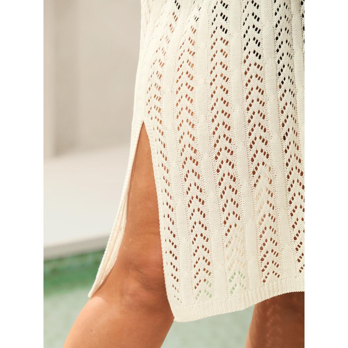Plus Size Cut Out Textured Side Slit Swim Cover-Up Women's Swimwear Ivory Beach Loose Texture Curve Swim Cover Ups BloomChic 18-20/2X Product Image