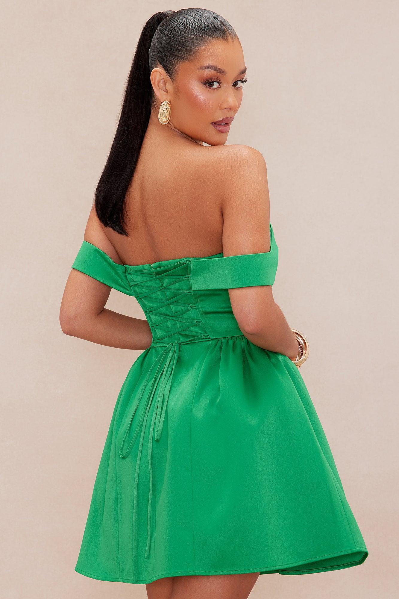 Ariana Satin Mini Dress - Kelly Green Product Image