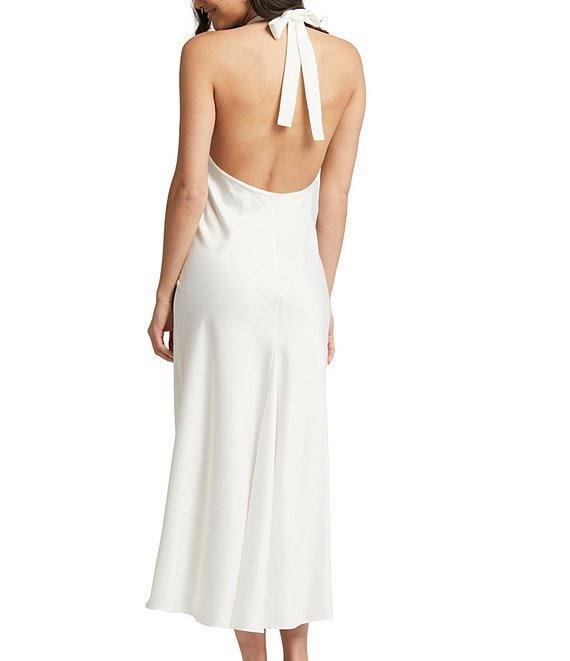 Rya Collection Charming Solid Charmeuse Satin Halter Neck Open Back Gown Product Image
