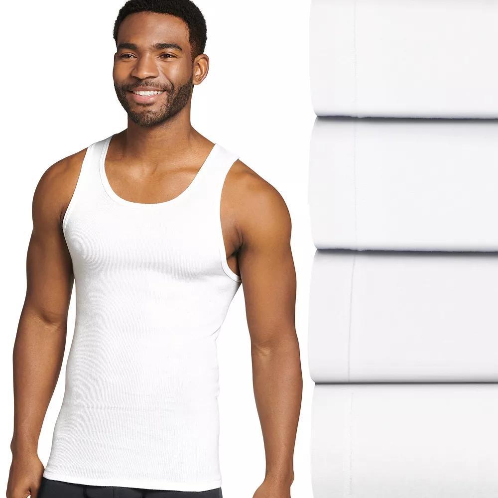 Men's Jockey® 4-Pack Fitted Tank Top A-Shirts, Size: Medium, White Gray Black Product Image