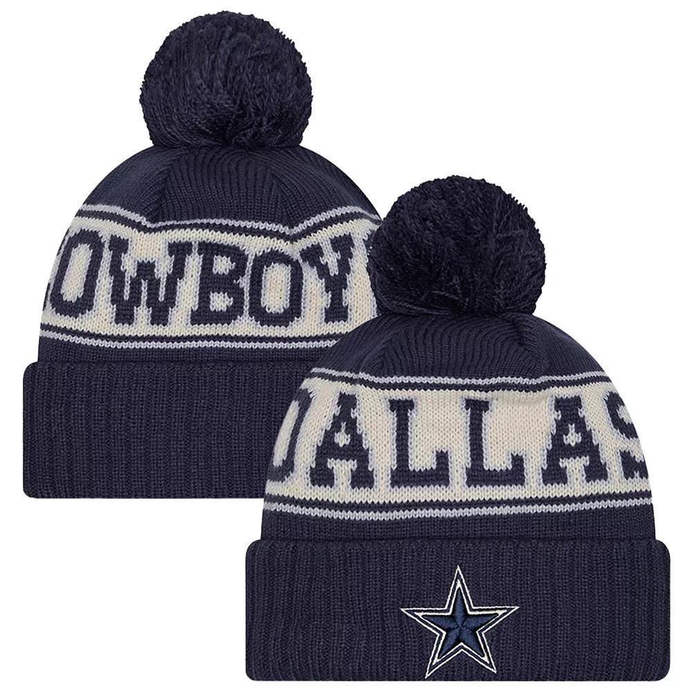 Men's New Era  Navy Dallas Cowboys Retro Cuffed Knit Hat with Pom, Blue Product Image