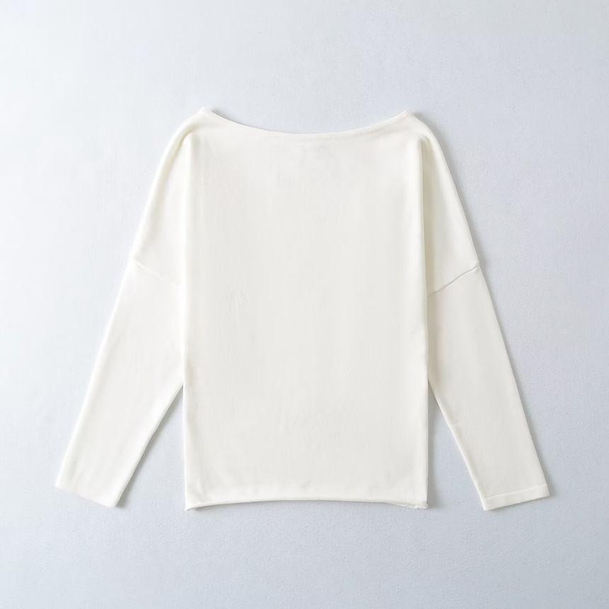 Long Sleeve Off Shoulder Plain T-Shirt Product Image