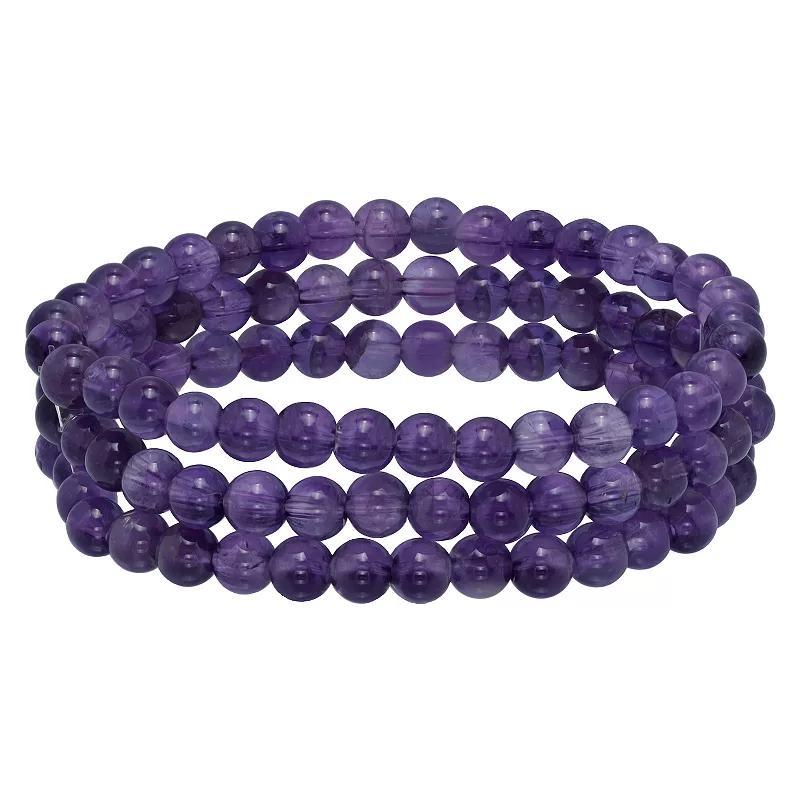 Aleure Precioso Beaded 3-Row Stretch Bracelet, Women's, Size: 7.5", Purple Product Image
