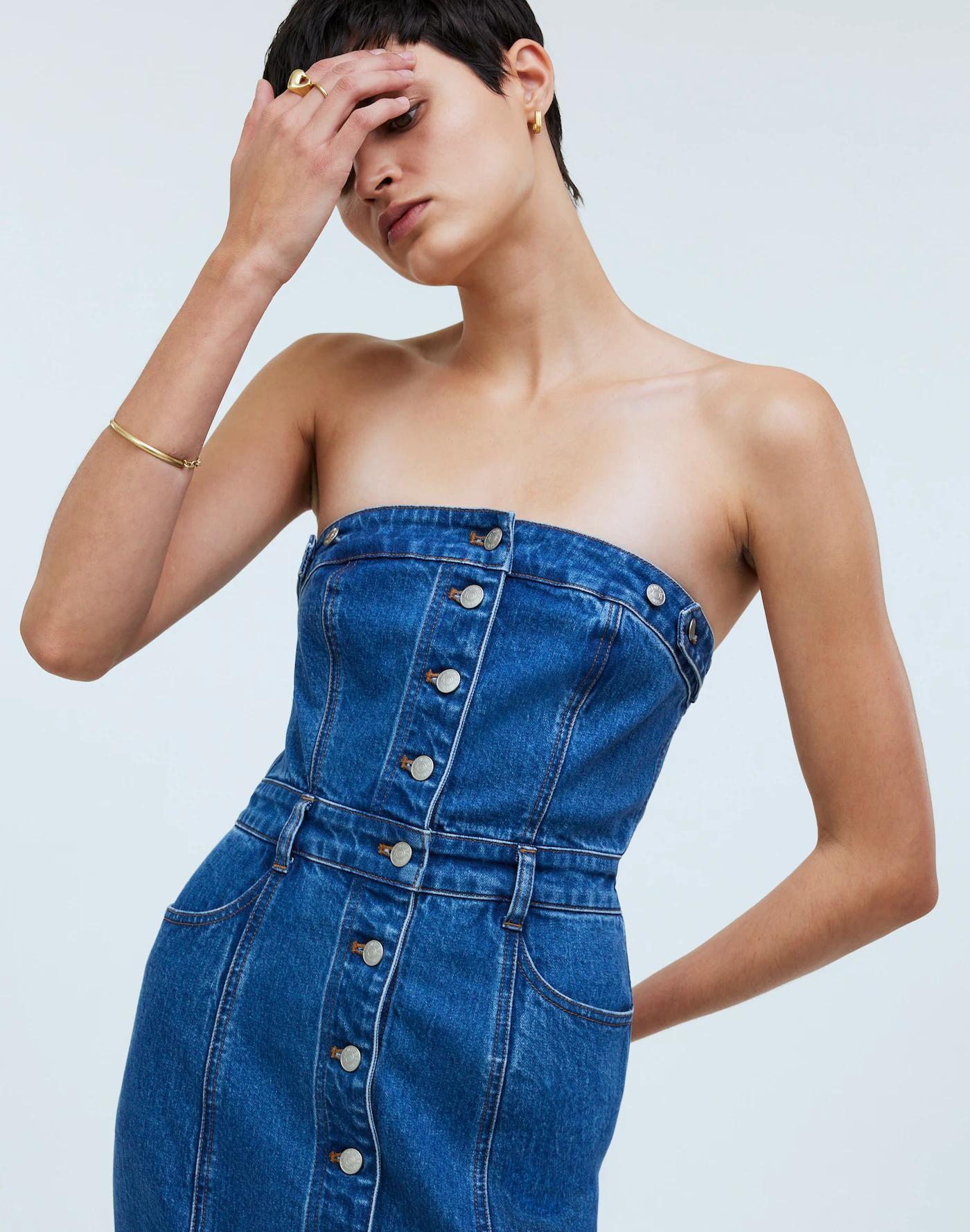 Denim Strapless Maxi Dress in McCabe Wash Product Image