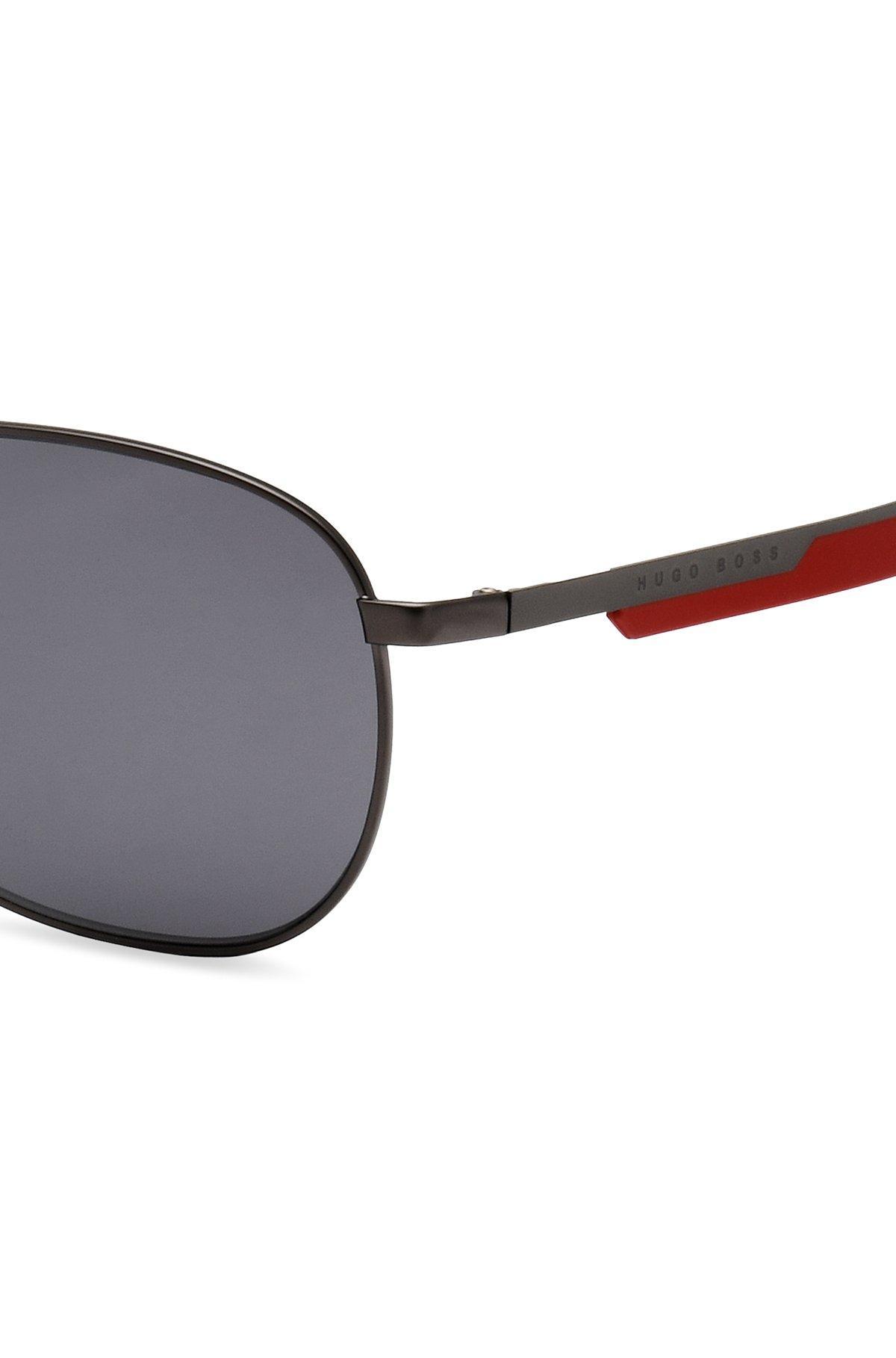 BOSS - Sporty metal sunglasses with mixed-material temples Product Image