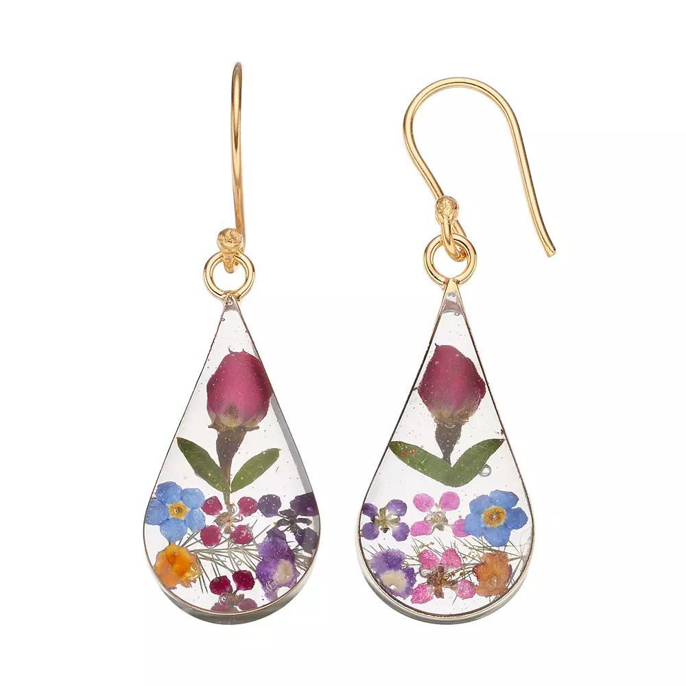 Everlasting Flowers Jewelry 14k Gold Over Silver Pressed Flower Teardrop Earrings, Women's, Multicolor Product Image