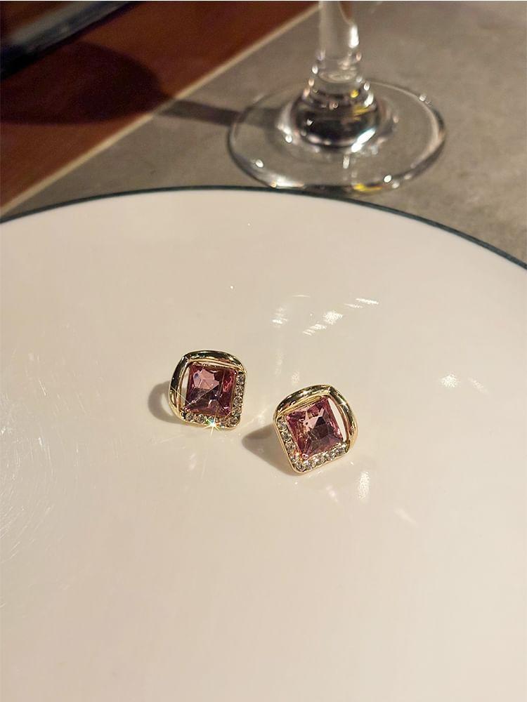 Rhinestone Square Alloy Earring Product Image