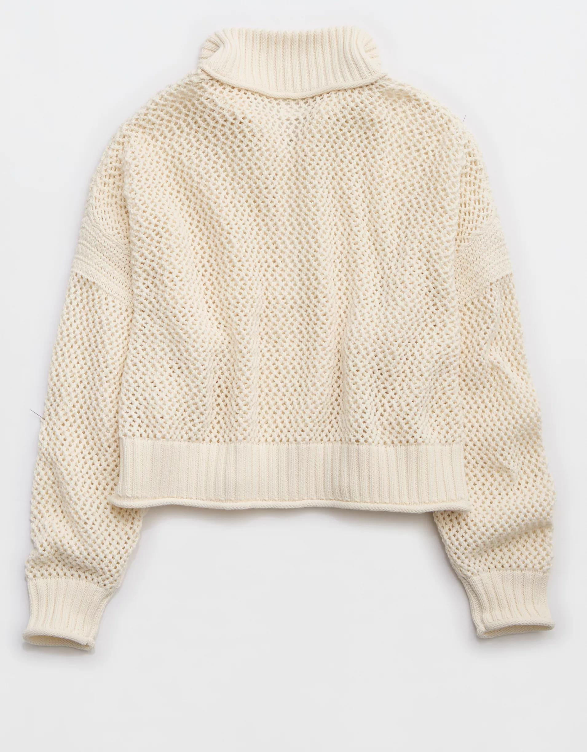 Aerie Crochet Quarter Zip Sweater Product Image