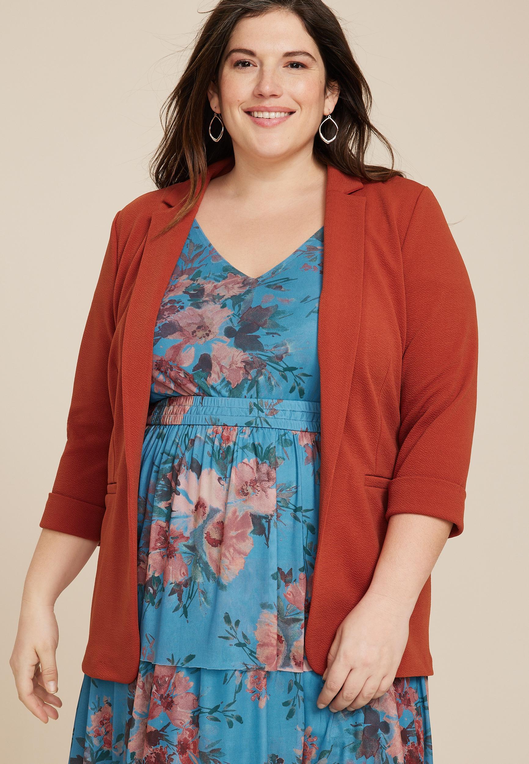 Maurices Plus Size Womens Blazer Versa Open Front Blue Size 4X Product Image