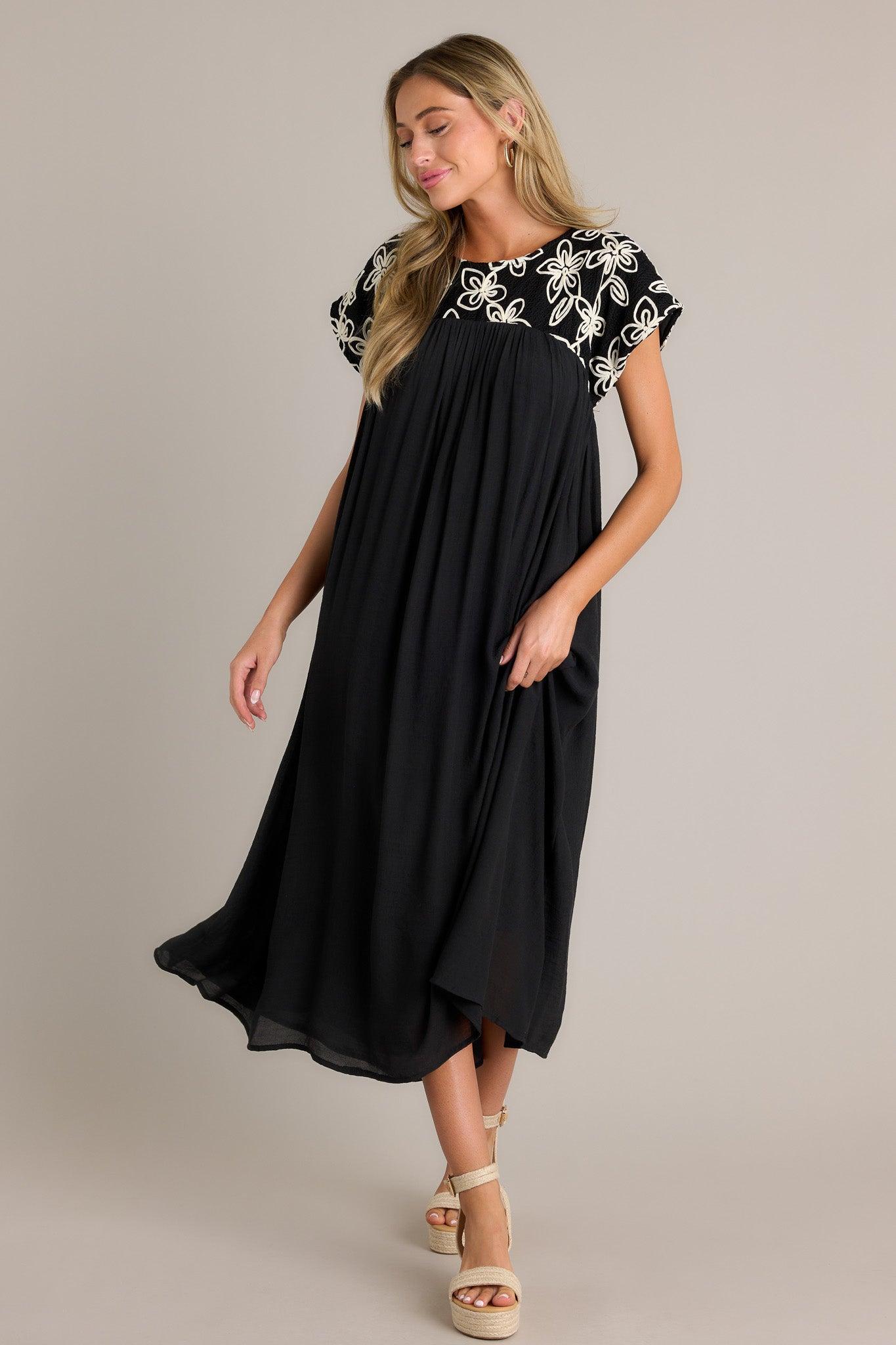 Muted Garden Black Floral Midi Dress Product Image