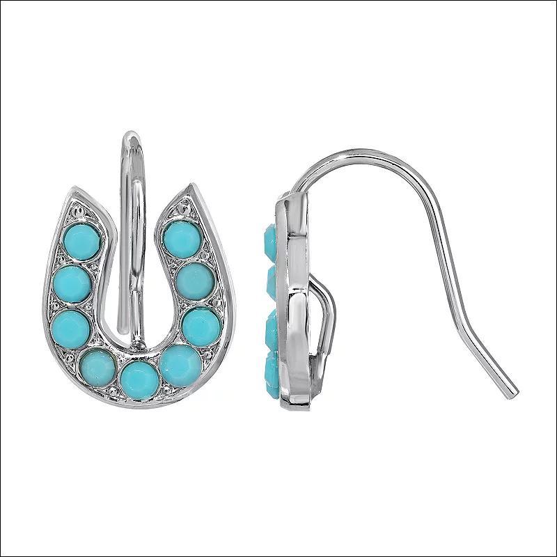 1928 Silver Tone Crystal Horseshoe Earrings, Womens, Clear Product Image