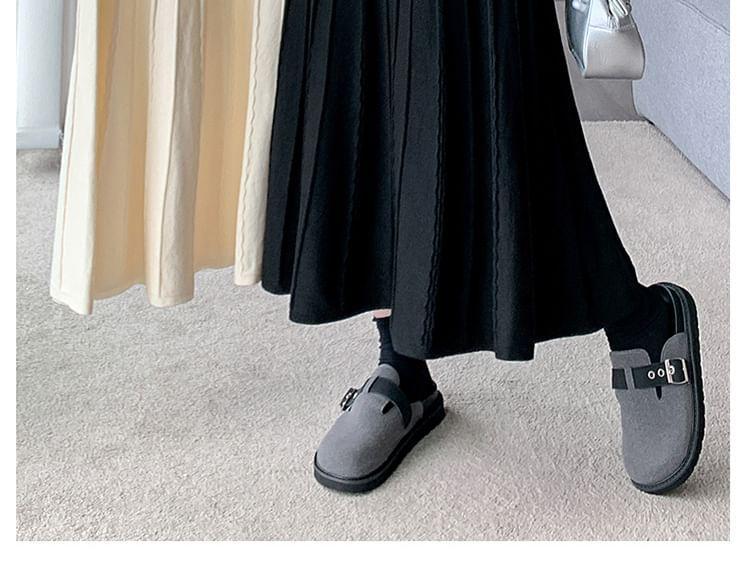 High Waist Plain Knit Maxi A-Line Skirt Product Image