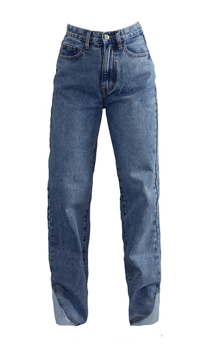Petite Mid Blue Wash Split Hem Jeans Product Image