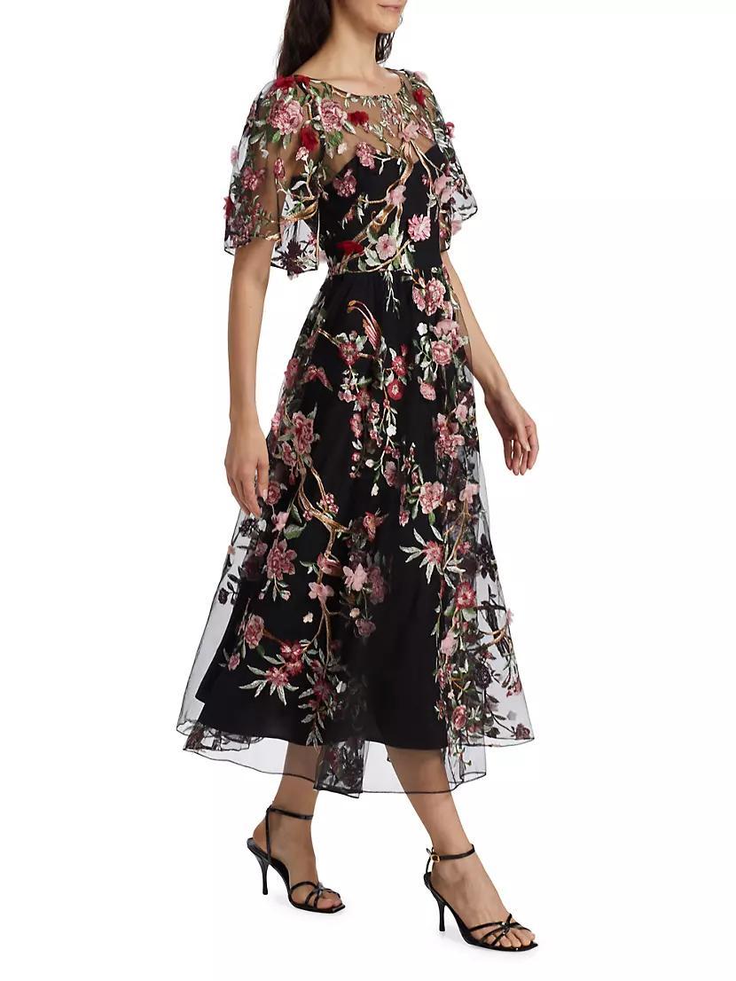 Floral-Embroidered Tulle Cocktail Dress Product Image