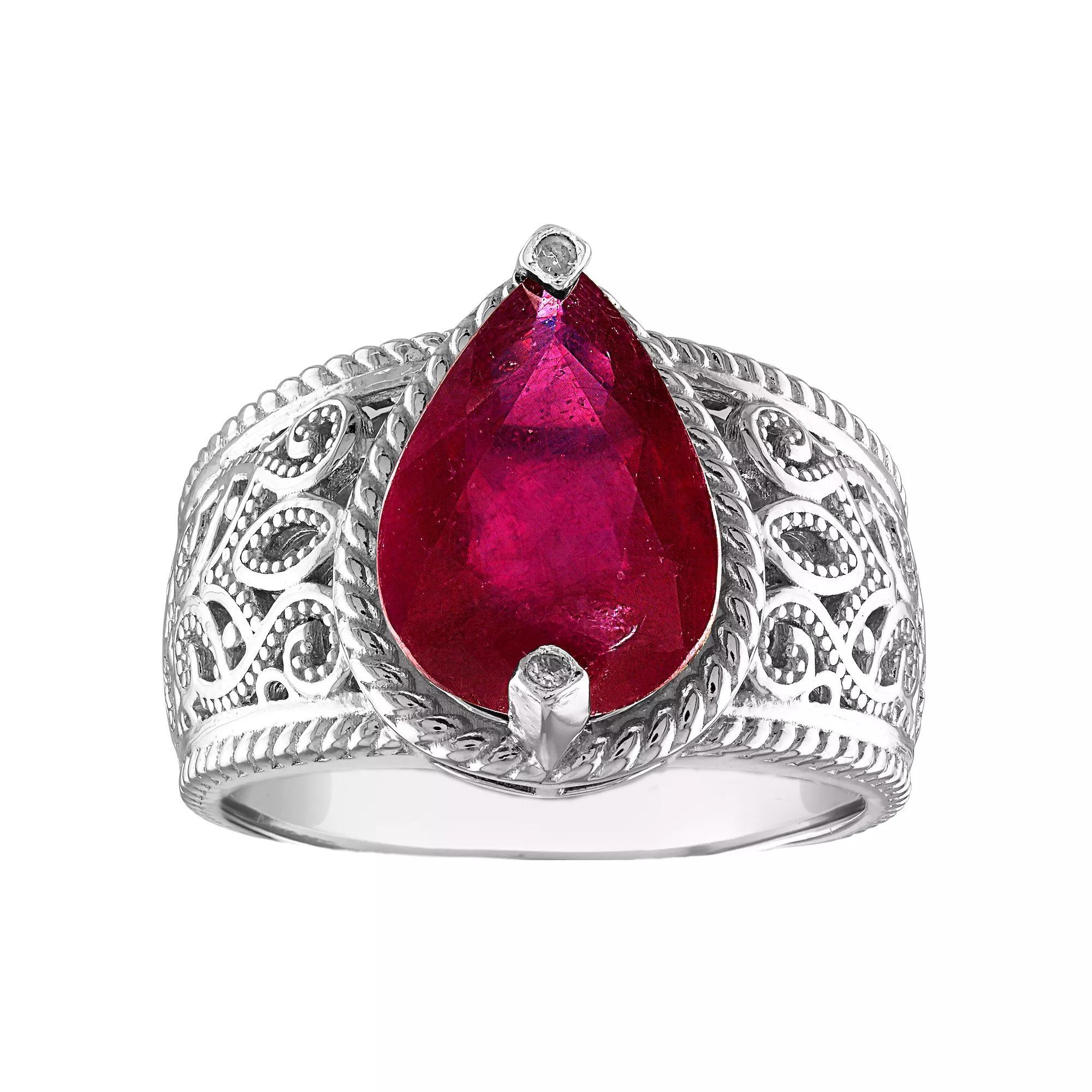 Designs by Gioelli Sterling Silver Ruby & Diamond Accent Filigree Ring, Womens Product Image